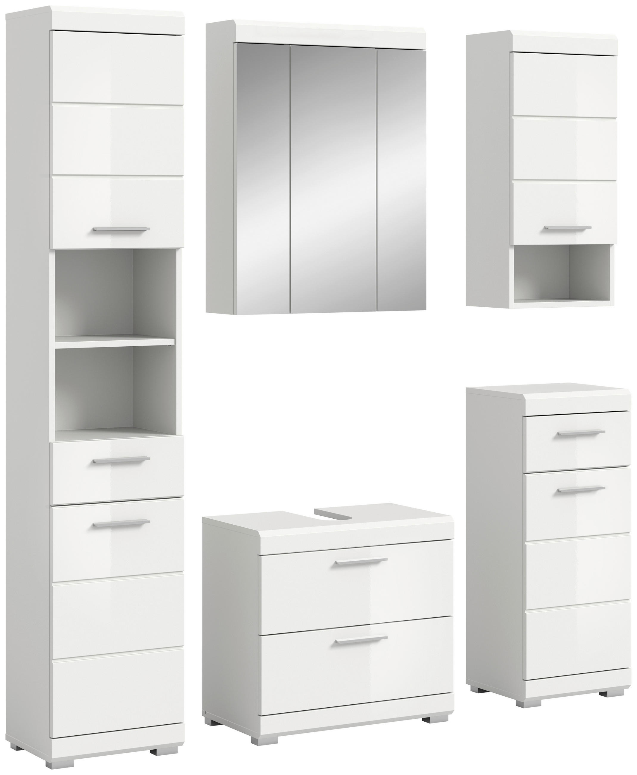 BADEZIMMER 5-teilig  in 134 cm  - Weiß Hochglanz/Silberfarben, MODERN, Glas/Holzwerkstoff (134cm) - MID.YOU