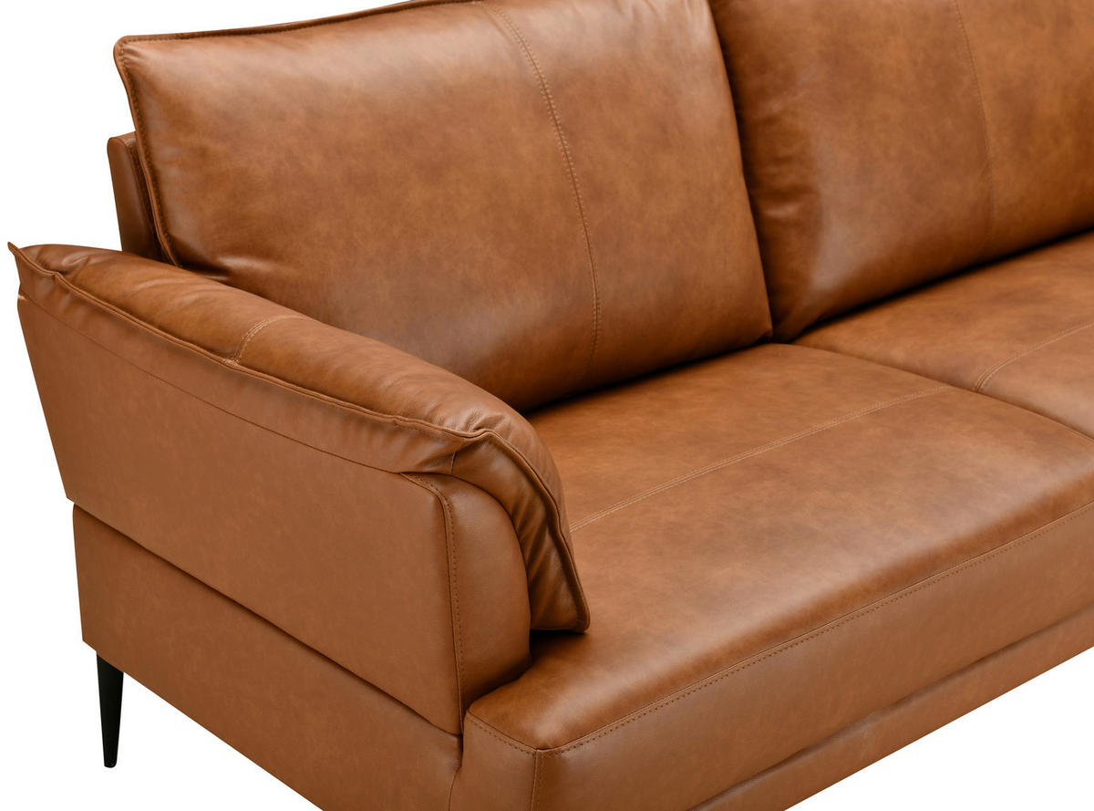 2-SITZER-SOFA Cognac Echtleder Lederlook  - Cognac/Schwarz, Design, Leder/Holz (195/87/90cm) - MID.YOU
