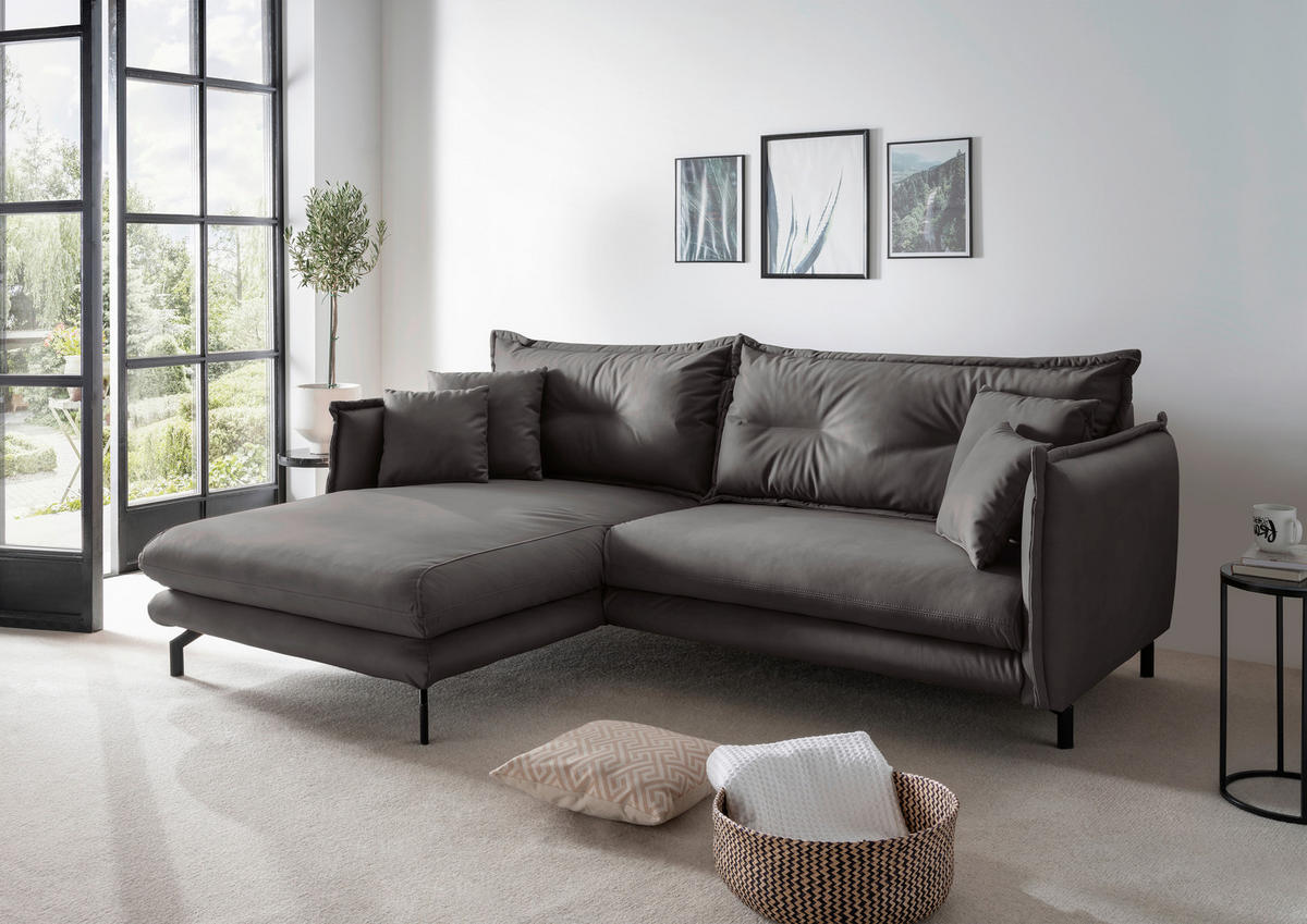 ECKSOFA in Lederlook Anthrazit  - Anthrazit/Schwarz, Modern, Textil/Metall (180/255cm) - Livetastic