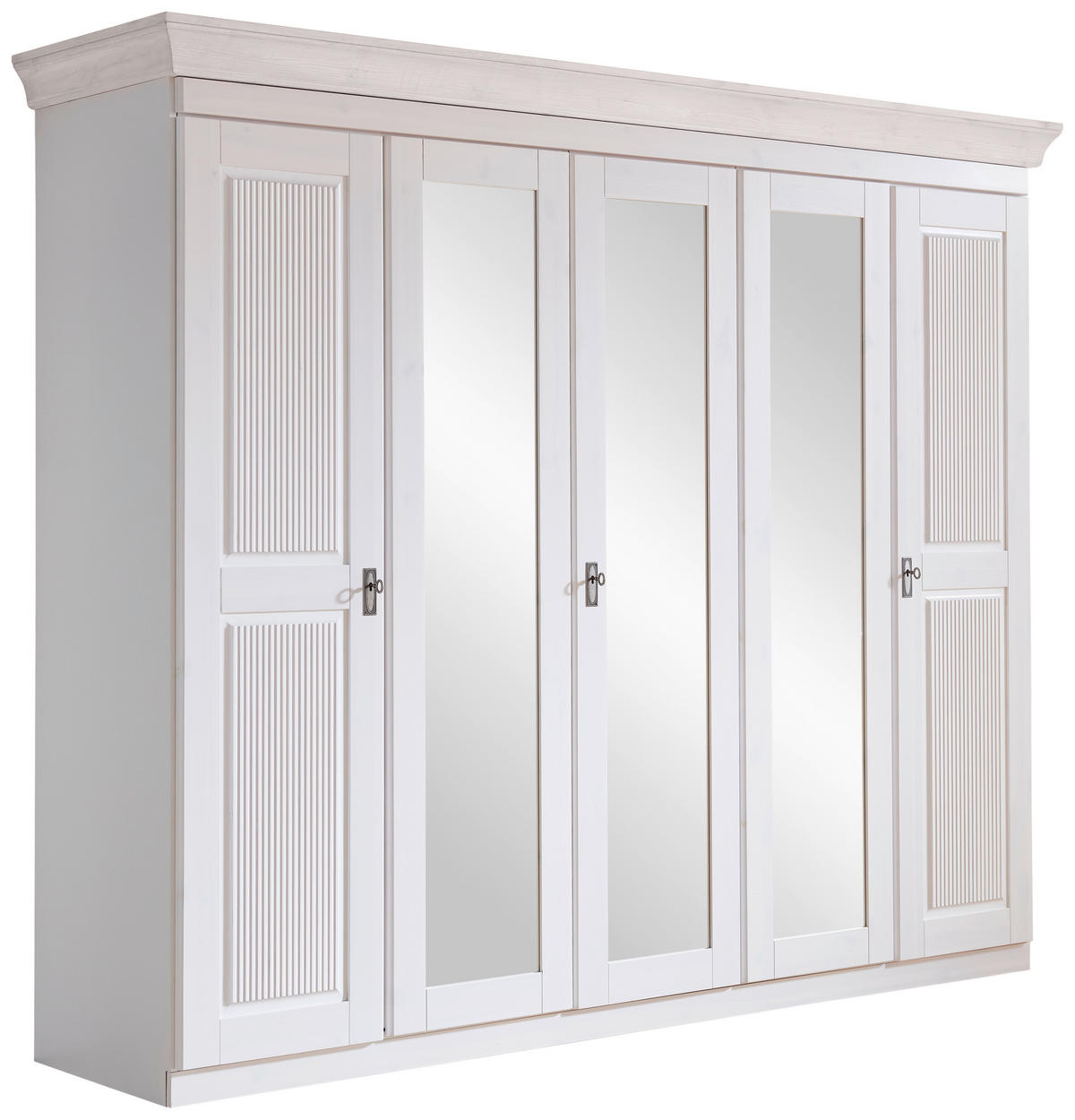 DREHTÜRENSCHRANK 253/210/64 cm,  in Weiß, 5-türig  - Weiß/Kupferfarben, ROMANTIK / LANDHAUS, Glas/Holz (253/210/64cm) - Boxxx