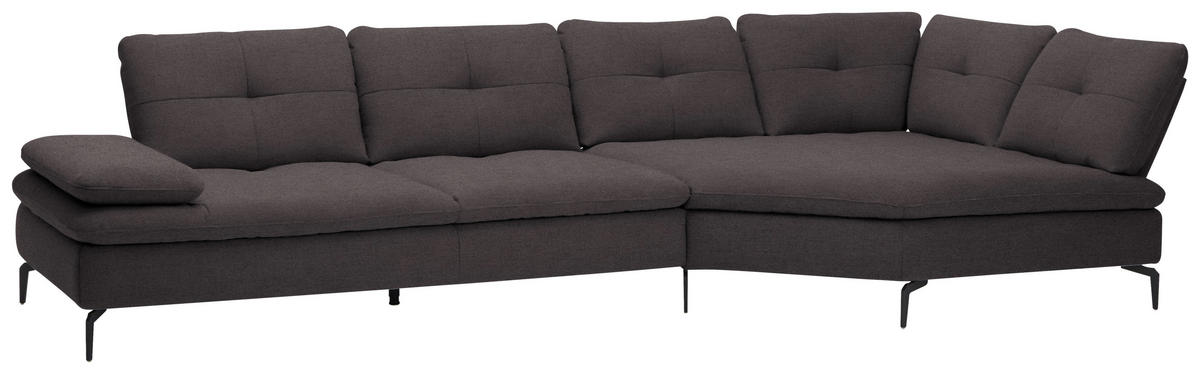 ECKSOFA in Flachgewebe Graphitfarben  - Schwarz/Graphitfarben, Design, Textil/Metall (344/157cm) - Chilliano