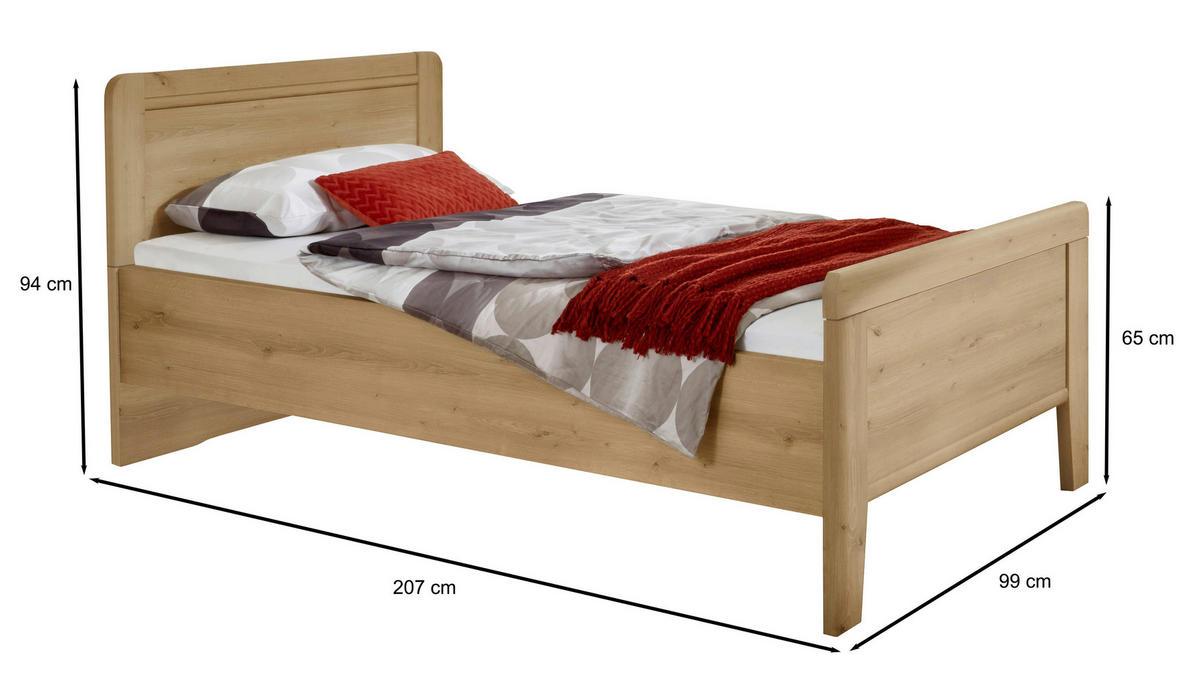 BETT 90/200 cm  in Eiche Bianco   - Eiche Bianco, Konventionell, Holzwerkstoff (90/200cm) - Venda