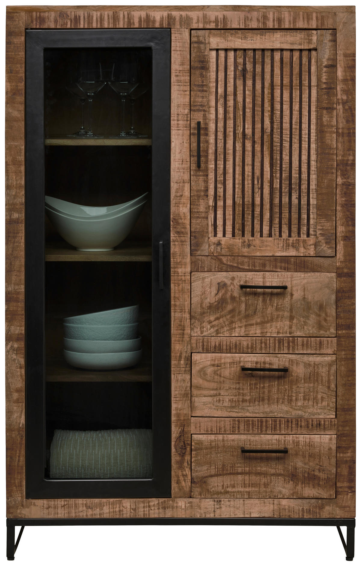 HIGHBOARD Naturfarben, Hellbraun  90/142/40 cm  - Hellbraun/Schwarz, Design, Glas/Holz (90/142/40cm) - Carryhome