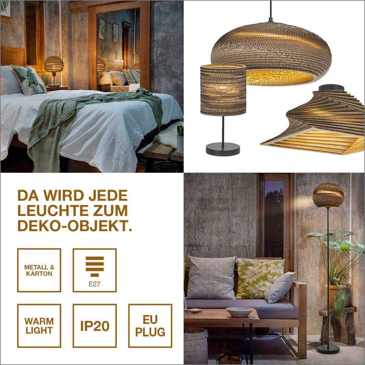 DECKENLEUCHTE  36/27.5 cm    - Braun, Natur, Karton/Metall (36/27.5cm) - Osram