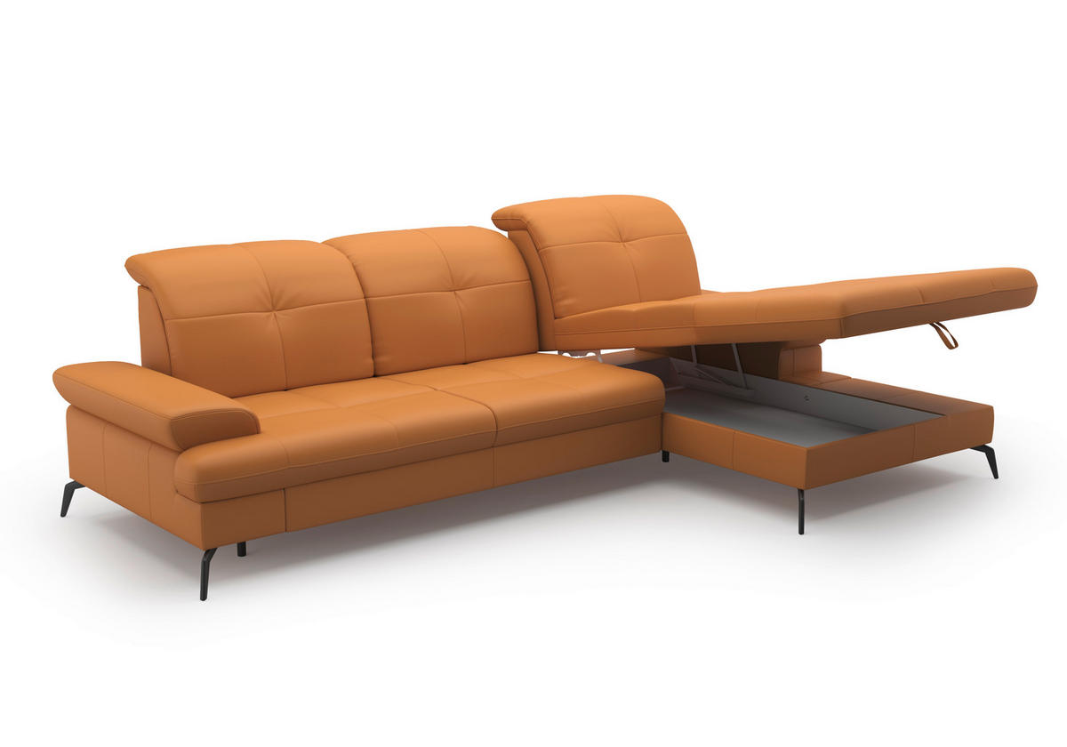 ECKSOFA in Echtleder Currygelb  - Currygelb/Schwarz, Konventionell, Leder/Metall (279/185cm) - Sit & More