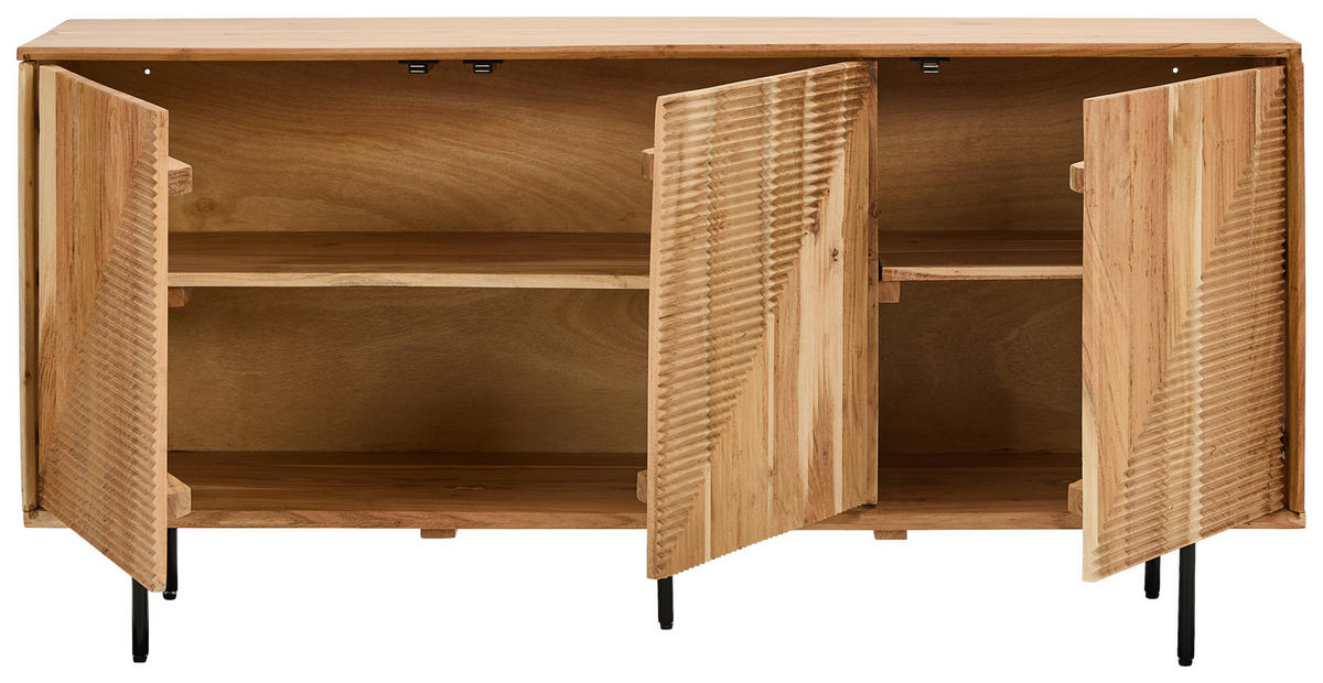 SIDEBOARD  147/71/39 cm  - Schwarz/Akaziefarben, Design, Holz/Metall (147/71/39cm) - Livetastic