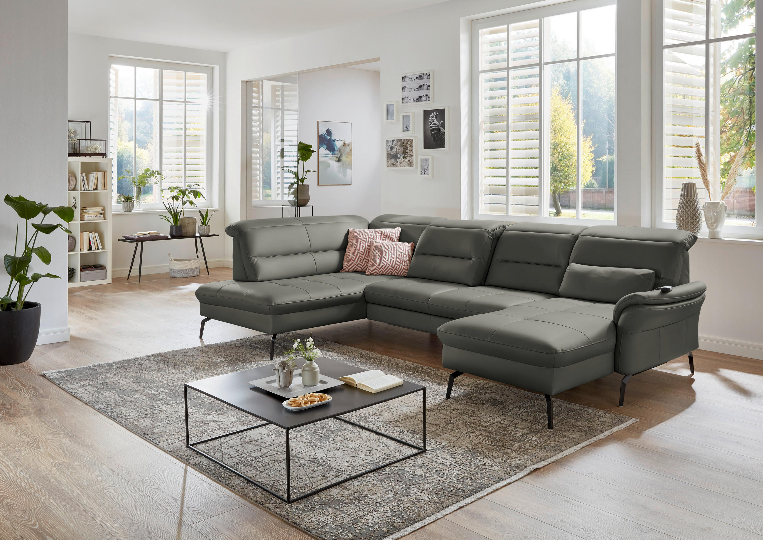 WOHNLANDSCHAFT in Echtleder Grau  - Schwarz/Grau, Design, Leder/Metall (206/336/181cm) - Beldomo Speed