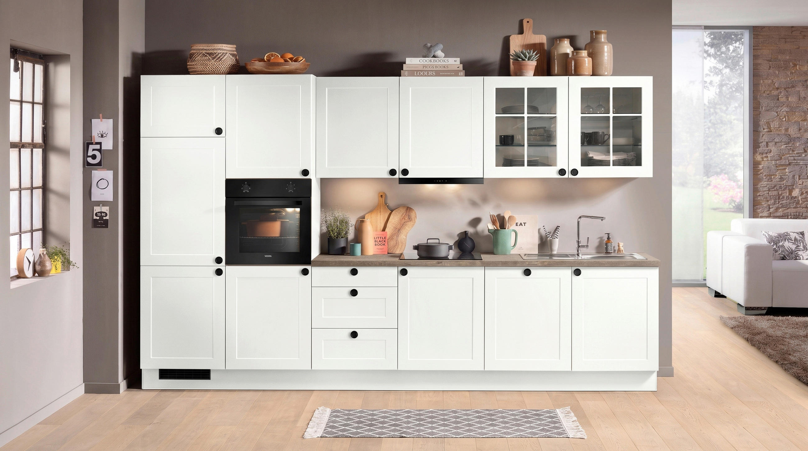 KÜCHENBLOCK IP4250 360 cm  in Braun, Weiß  - Schwarz/Weiß, Basics, Holzwerkstoff/Metall (360cm) - Impuls