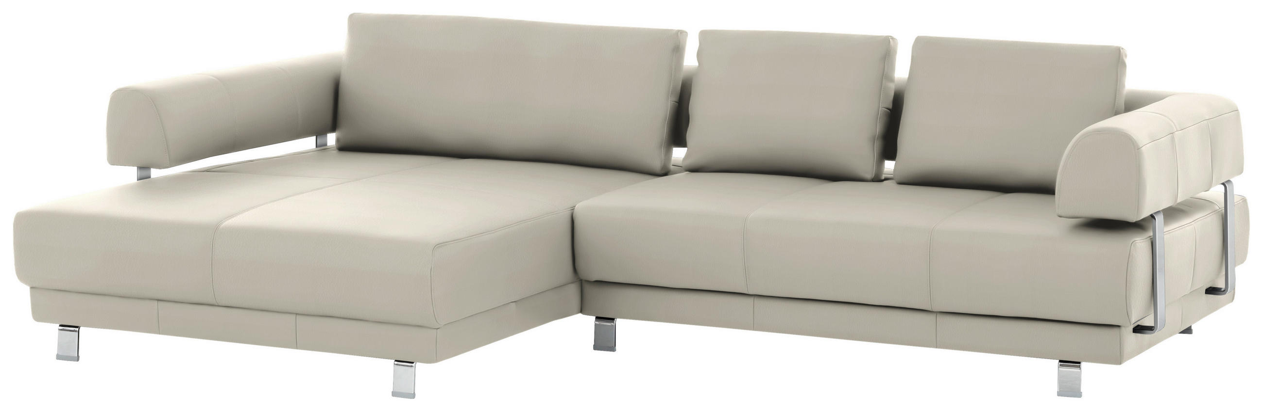ECKSOFA Creme Echtleder  - Creme, Design, Leder/Metall (188/307cm) - Stylife