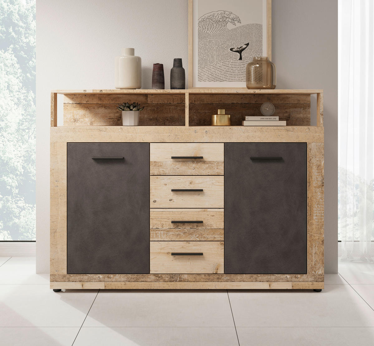 KOMMODE  in 119/96/32 cm  - Eichefarben/Anthrazit, Design, Holzwerkstoff/Kunststoff (119/96/32cm) - MID.YOU