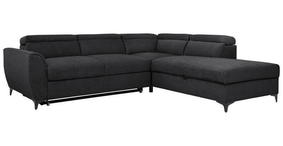ECKSOFA Schwarz Velours Bettkasten, Schlaffunktion, Rücken echt, Kopfteilverstellung, Liegefläche im Originalstoff  - Schwarz, KONVENTIONELL, Textil/Metall (255/217cm) - Carryhome