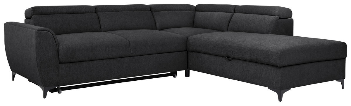 ECKSOFA Schwarz Velours  - Schwarz, KONVENTIONELL, Textil/Metall (255/217cm) - Carryhome