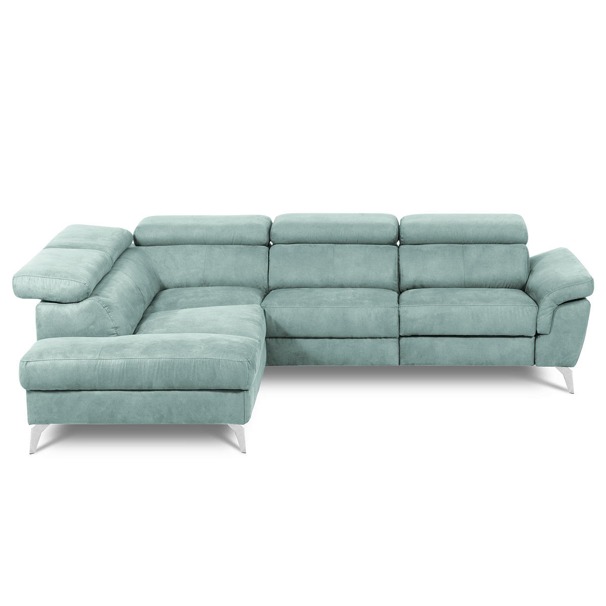 ECKSOFA SONO in Lederlook Hellblau Bettkasten, Armteilverstellung, Kopfteilverstellung  210/265 cm  - Chromfarben/Hellblau, Design, Textil/Metall (210/265cm) - Livetastic