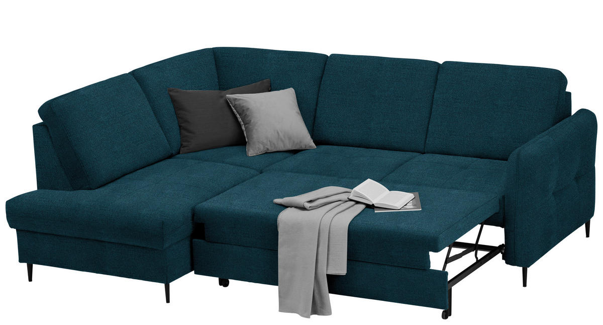 ECKSOFA in Chenille Petrol  - Petrol/Schwarz, Modern, Holz/Textil (184/241cm) - Carryhome