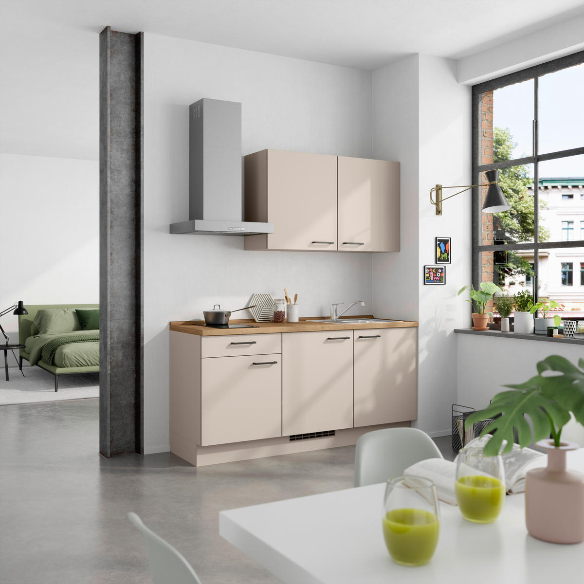 KÜCHENBLOCK Easytouch 180 cm  in Eichefarben, Sandfarben  - Sandfarben/Eichefarben, MODERN, Holzwerkstoff/Metall (180cm) - Nobilia