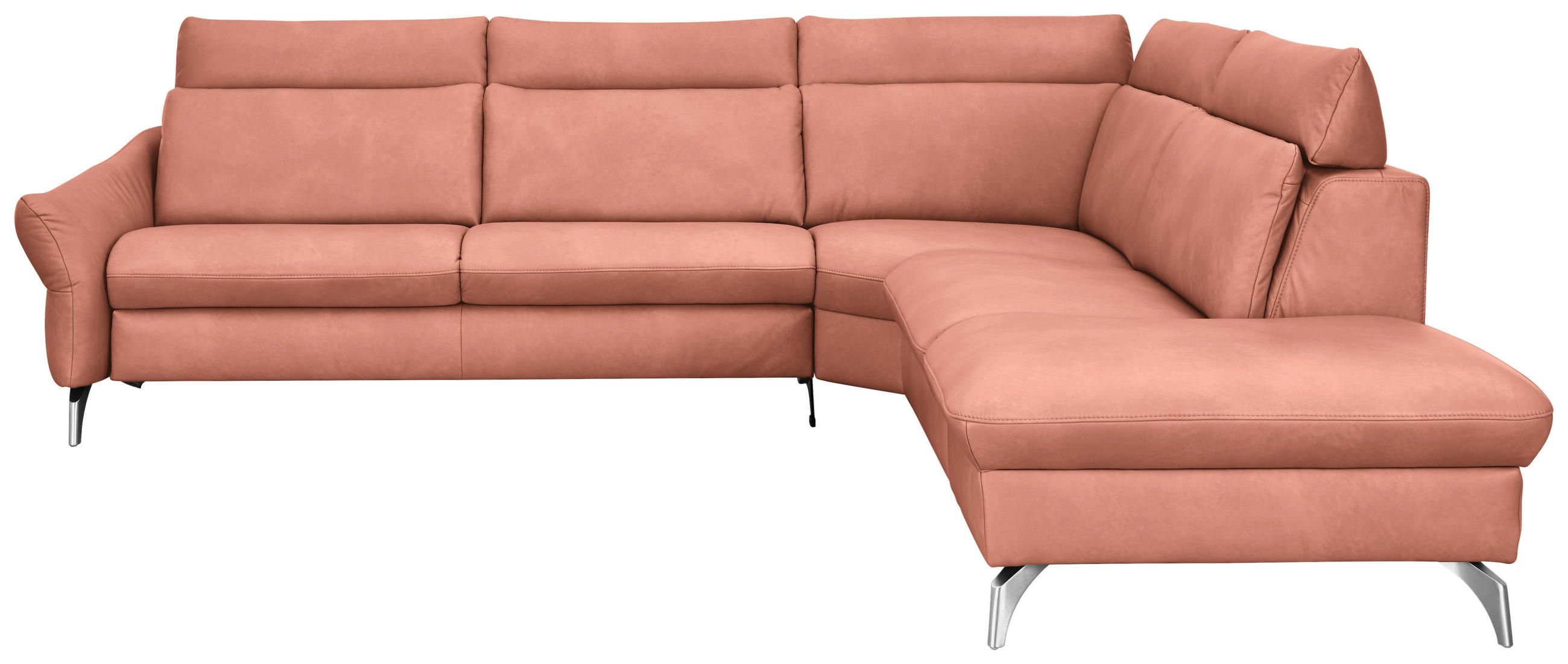 ECKSOFA in Echtleder Koralle  - Edelstahlfarben/Koralle, Konventionell, Leder/Metall (296/242cm) - Himolla Komfortklass
