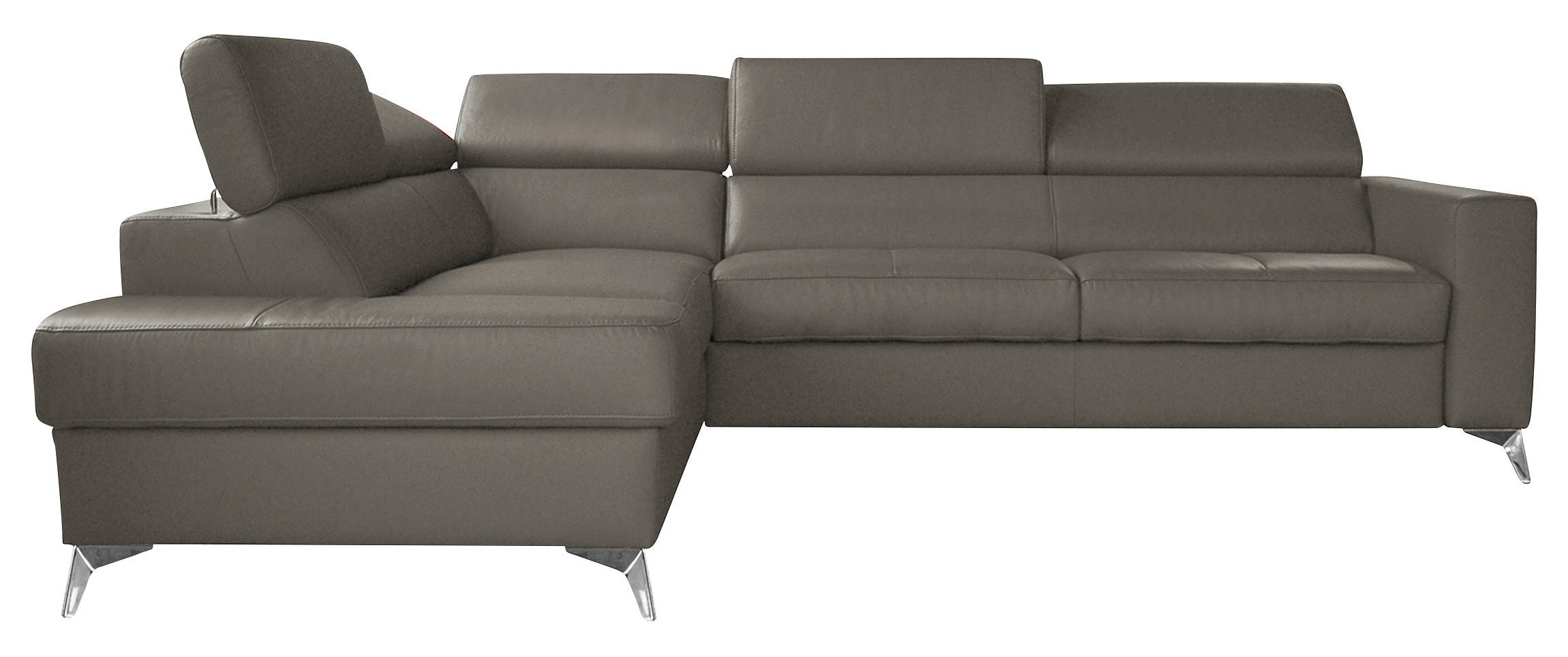 ECKSOFA in Lederlook Echtleder Schlammfarben - Chromfarben/Schlammfarben, Design, Leder/Textil (208/286cm) - Livetastic