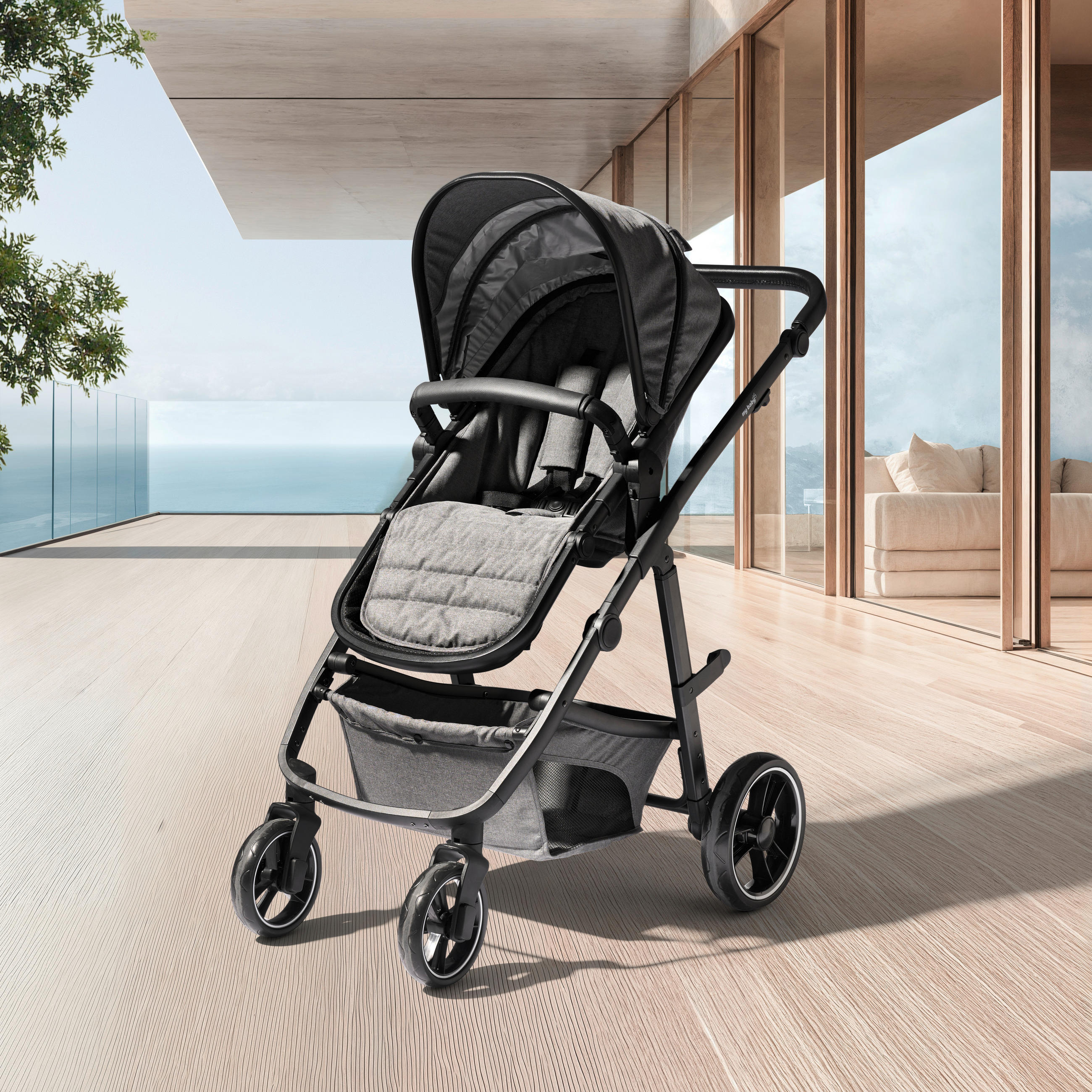 KINDERWAGENSET  Korfu   - Dunkelgrau/Schwarz, Basics, Kunststoff/Textil - My Baby Lou