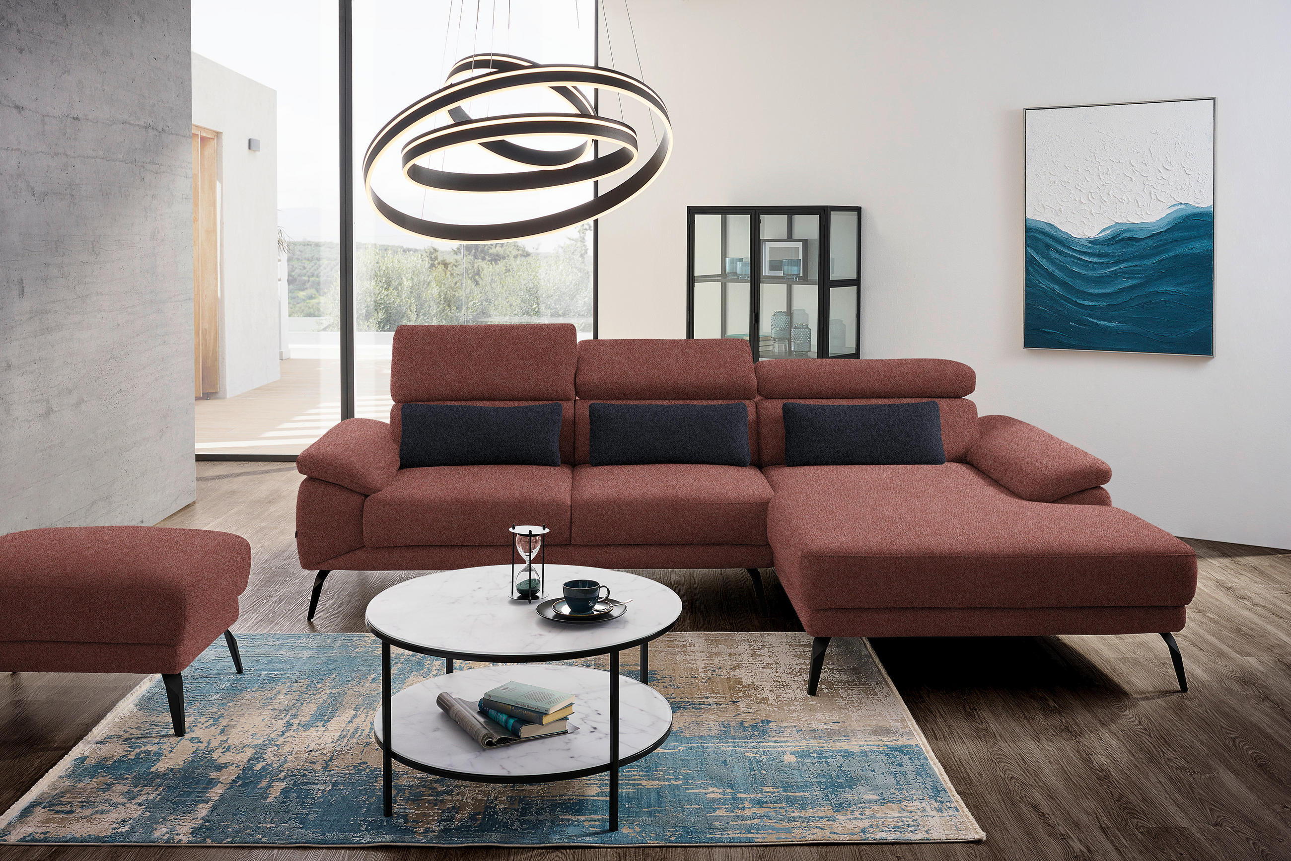 ECKSOFA in Velours Weinrot  295/187 cm  - Weinrot/Schwarz, Design, Textil/Metall (295/187cm) - Novel