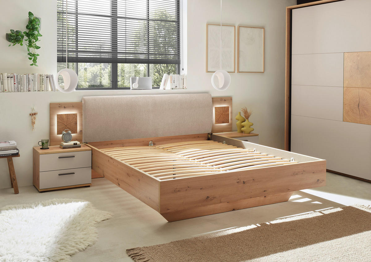 BETTANLAGE 180/200 cm  in Creme, Kaschmir, Eiche Artisan  - Kaschmir/Creme, KONVENTIONELL, Holzwerkstoff/Textil (180/200cm) - Xora