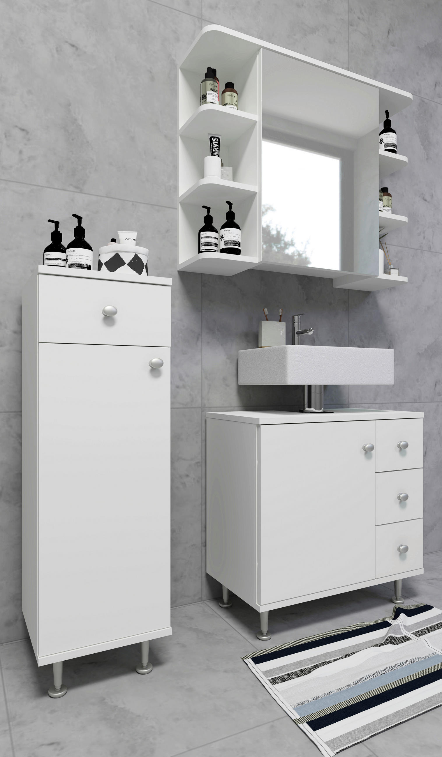 UNTERSCHRANK in - Weiss/Silberfarben, Modern, Holzwerkstoff/Kunststoff (30/95/30cm) - MID.YOU