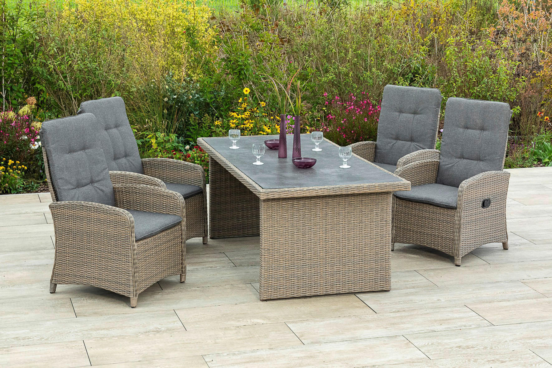 GARTENSET 9-teilig Aluminium 9-teilig  - Schieferfarben/Beige, KONVENTIONELL, Glas/Kunststoff - Gardenson