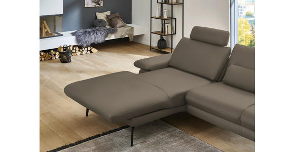 ECKSOFA in Echtleder Greige 180/310 cm - Greige/Schwarz, Design, Leder/Metall (180/310cm) - Dieter Knoll