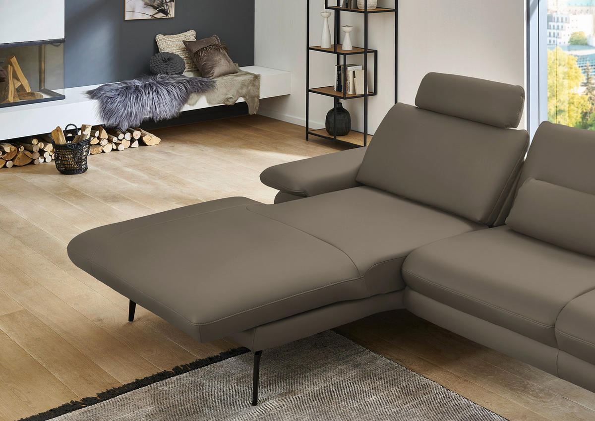 ECKSOFA in Echtleder Greige  - Greige/Schwarz, Design, Leder/Metall (180/310cm) - Dieter Knoll