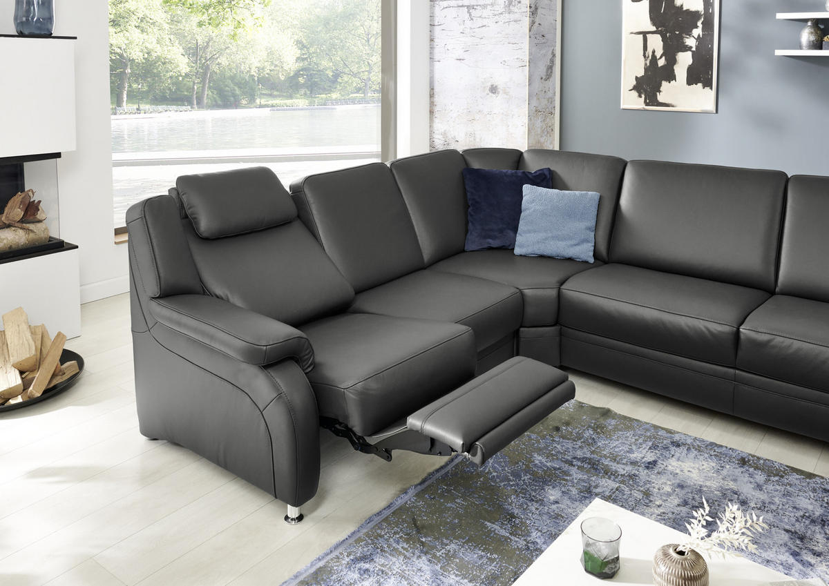 WOHNLANDSCHAFT in Echtleder Anthrazit  - Anthrazit/Alufarben, Konventionell, Leder/Metall (239/329/165cm) - Beldomo Premium