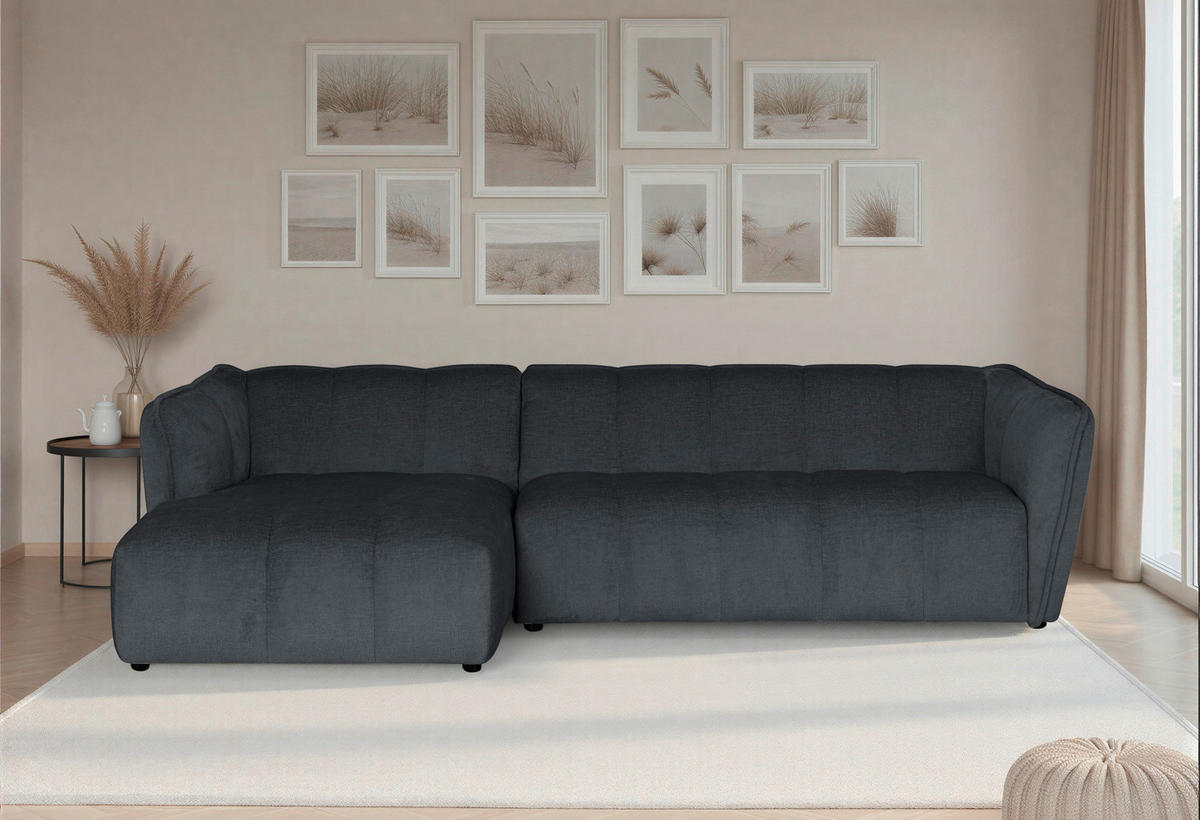 ECKSOFA  LIVOLI Grau Chenille  - Schwarz/Grau, Design, Textil (246/160cm) - MID.YOU