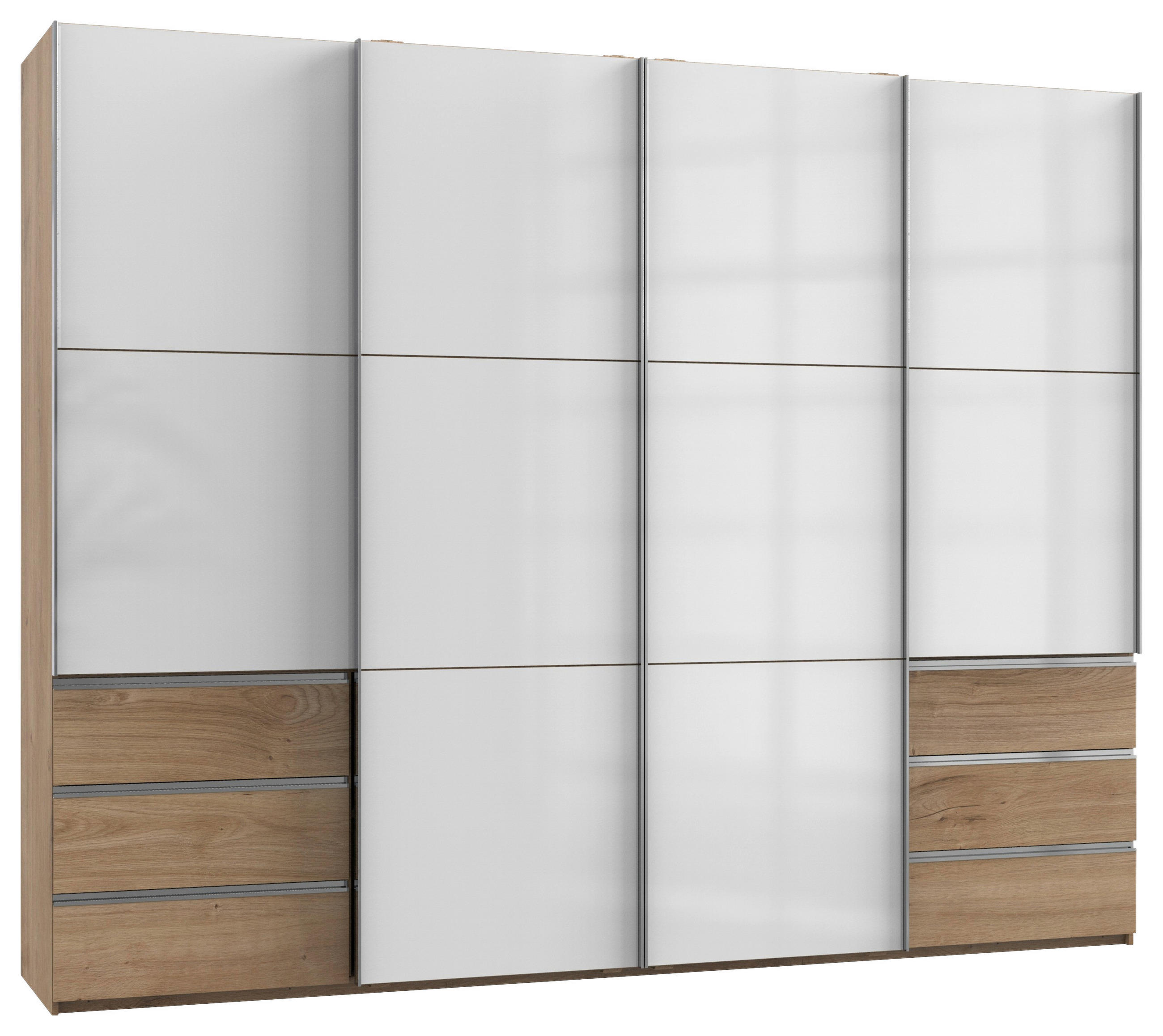 SCHWEBETÜRENSCHRANK in Weiss, Eichefarben  - Chromfarben/Weiss, Modern, Holzwerkstoff (300/236/65cm) - MID.YOU