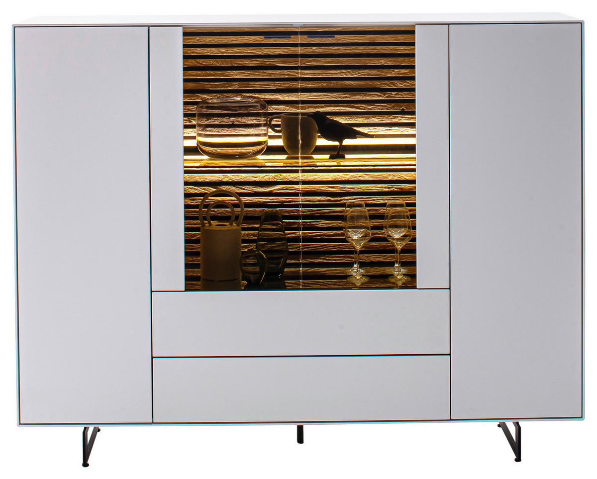 HIGHBOARD Weiß, Eichefarben  165/119/44 cm  - Eichefarben/Anthrazit, Design, Glas/Holz (165/119/44cm) - Schöner Wohnen