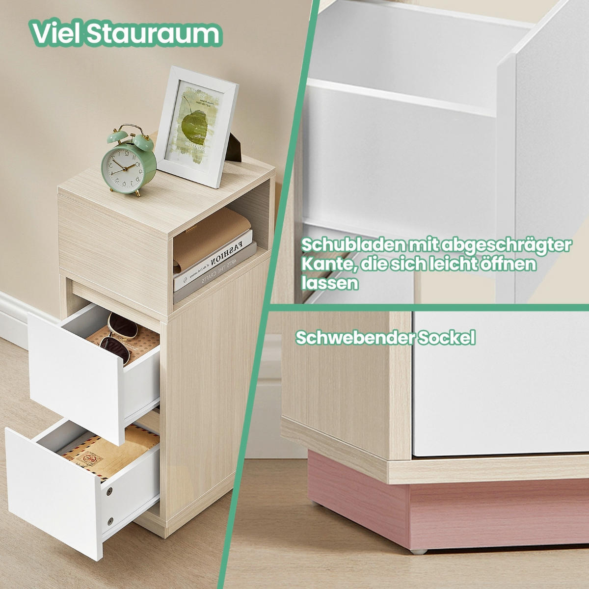 NACHTKÄSTCHEN 25/65/30 cm  in Weiß, Beigebraun  - Beigebraun/Weiß, KONVENTIONELL, Holzwerkstoff (25/65/30cm) - Boxxx