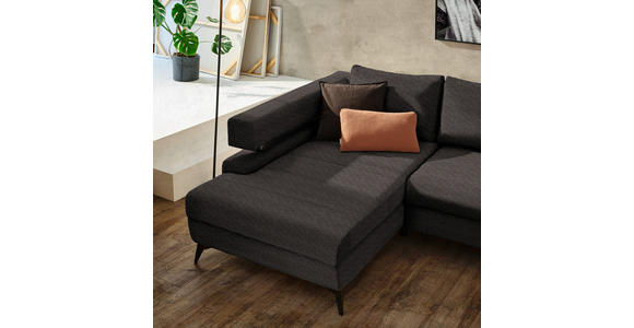 ECKSOFA in Chenille Dunkelbraun  - Dunkelbraun/Schwarz, KONVENTIONELL, Textil/Metall (184/265cm) - Hom`in