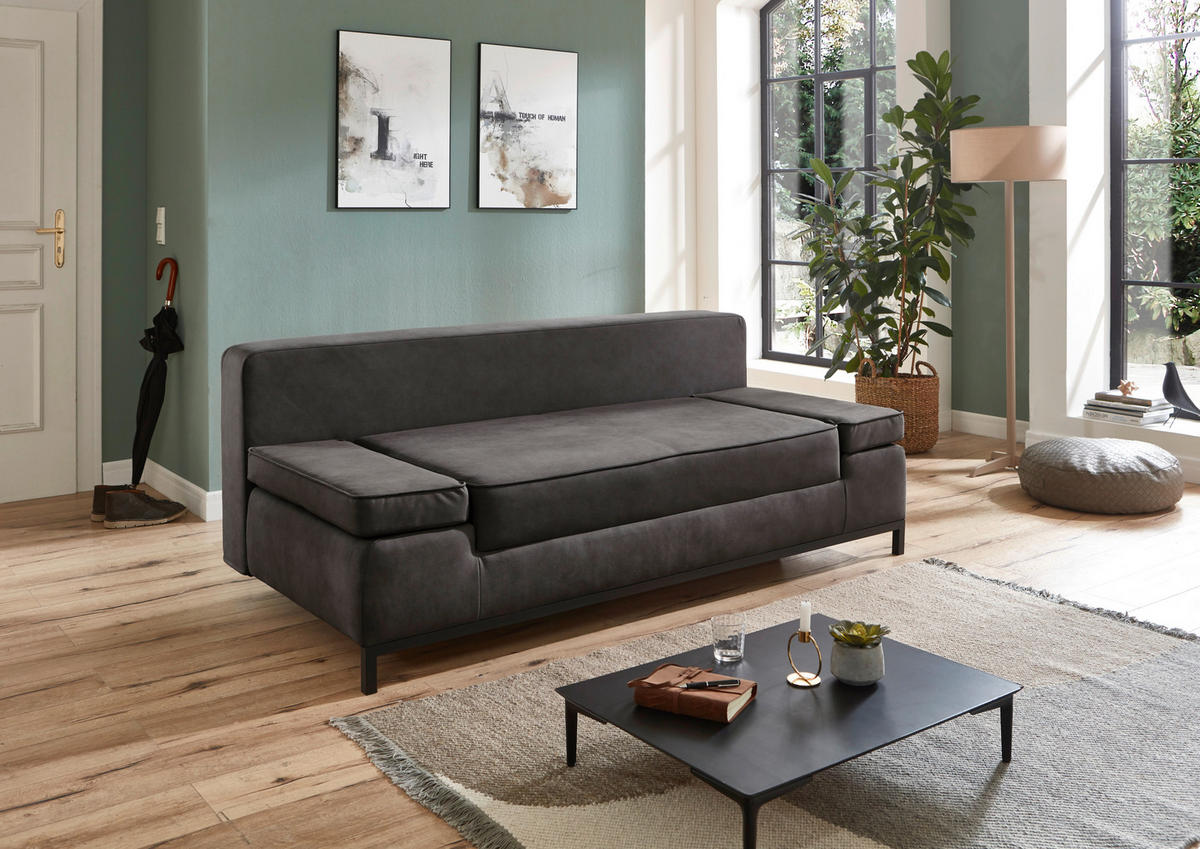 SCHLAFSOFA  mit Mikrofaser Anthrazit  - Anthrazit/Schwarz, KONVENTIONELL, Kunststoff/Textil (202/90/97cm) - Carryhome