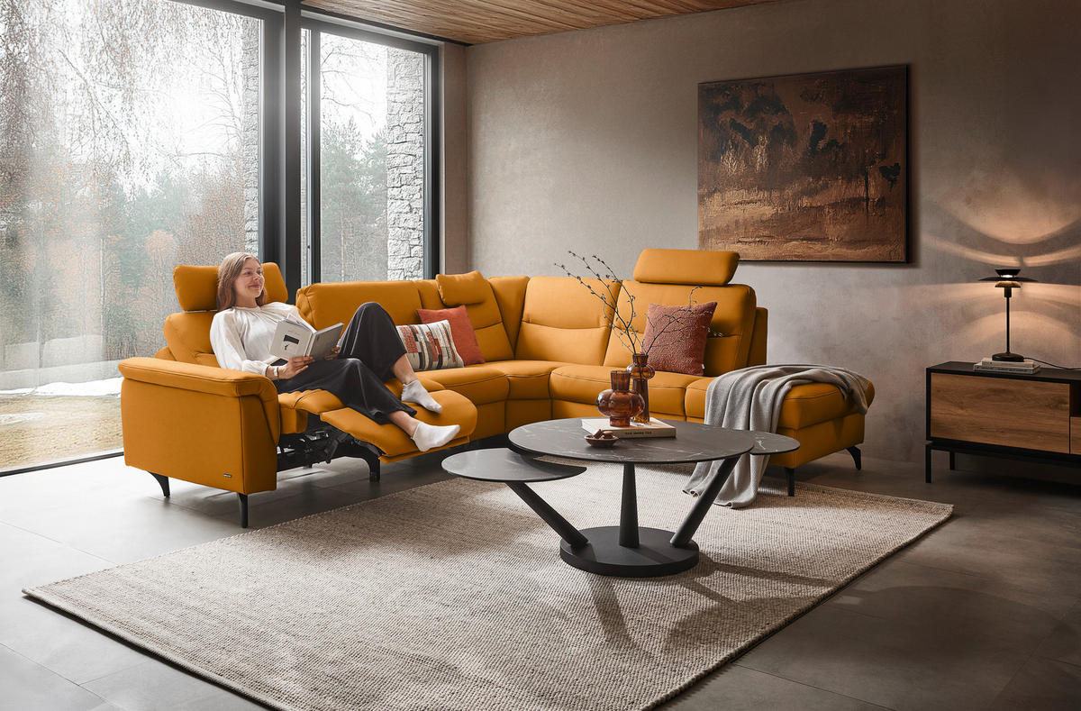 ECKSOFA in Echtleder Currygelb  280/249 cm  - Currygelb/Anthrazit, Design, Leder/Metall (280/249cm) - Himolla Komfortklass