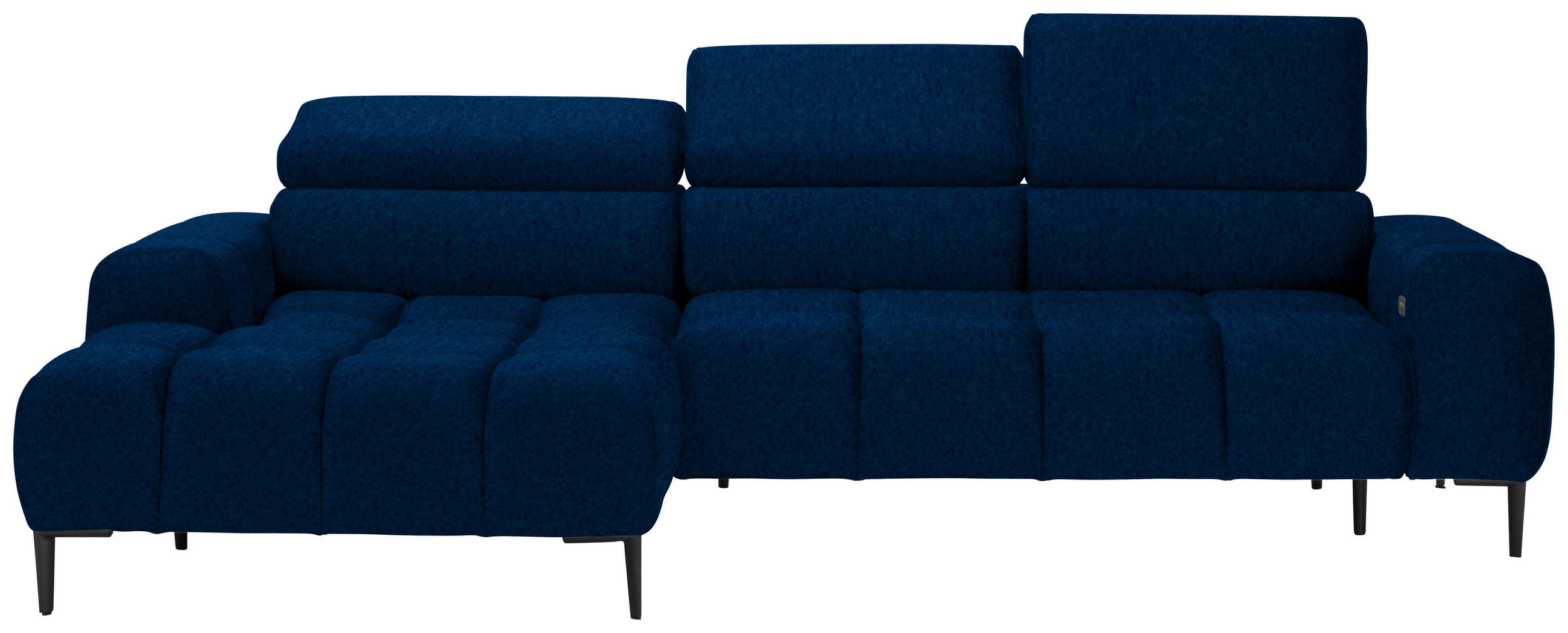 ECKSOFA Blau Samt, Webstoff  - Blau/Schwarz, Design, Textil/Metall (177/270cm) - Welnova