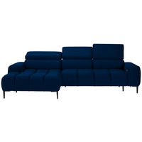 ECKSOFA in Samt, Webstoff Blau  - Blau/Schwarz, Design, Textil/Metall (177/270cm) - Welnova