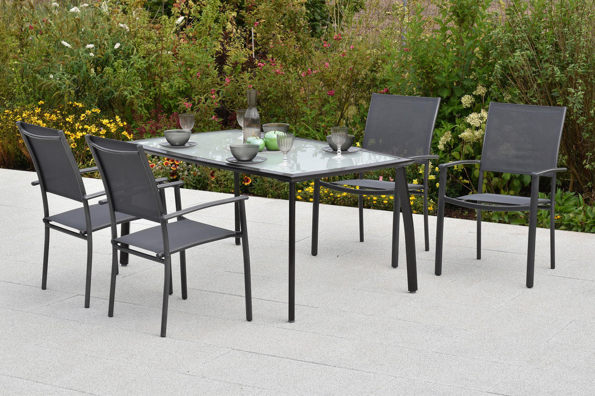 GARTENSET 5-teilig  - Graphitfarben/Grau, MODERN, Textil/Metall - Gardenson