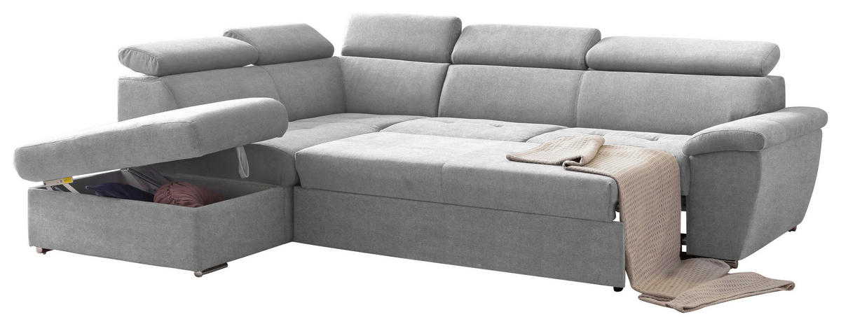ECKSOFA in Chenille Grau  - Chromfarben/Schwarz, Design, Textil/Metall (216/262cm) - Livetastic