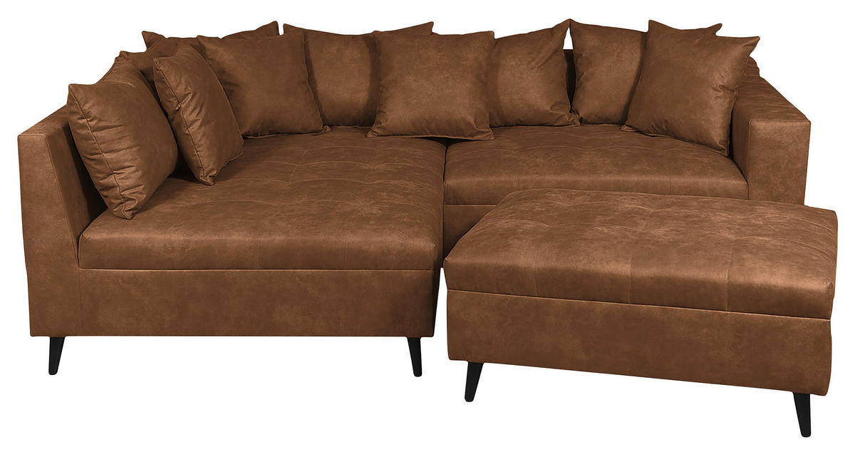 Ecksofa inkl. Hocker in Mikrofaser Braun  - Schwarz/Braun, Design, Holz/Textil (174/247cm) - MID.YOU