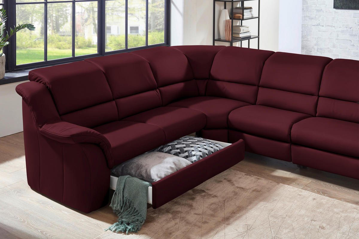 ECKSOFA  in Echtleder Weinrot  260/324 cm  - Weinrot/Schwarz, KONVENTIONELL, Leder/Kunststoff (260/324cm) - Cantus