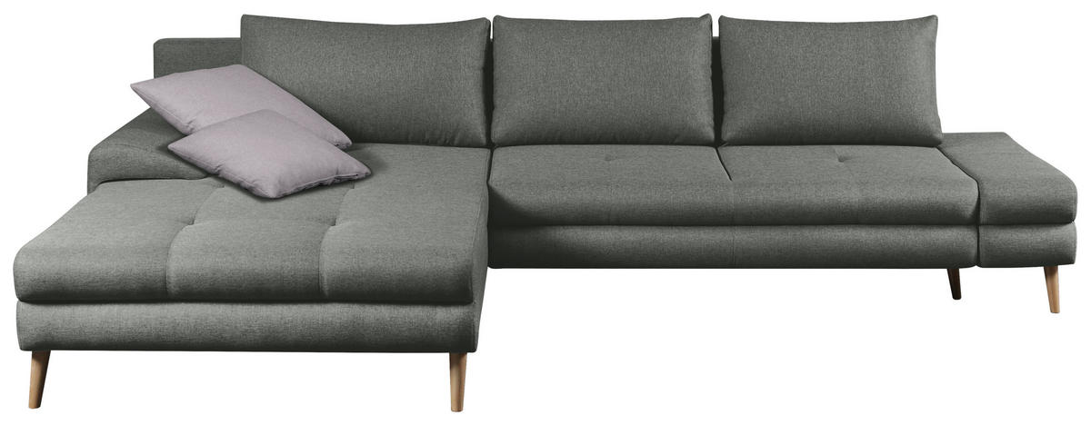 ECKSOFA Grau Webstoff  - Erlefarben/Hellgrau, Trend, Holz/Textil (313/215cm) - MID.YOU