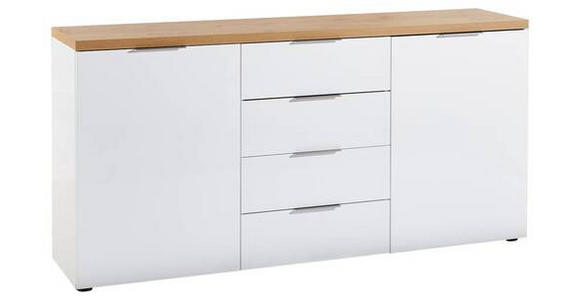 SIDEBOARD Weiß, Eichefarben Oberplatte, Einlegeböden  - Eichefarben/Alufarben, Design, Holzwerkstoff/Kunststoff (180/89/43cm) - Xora