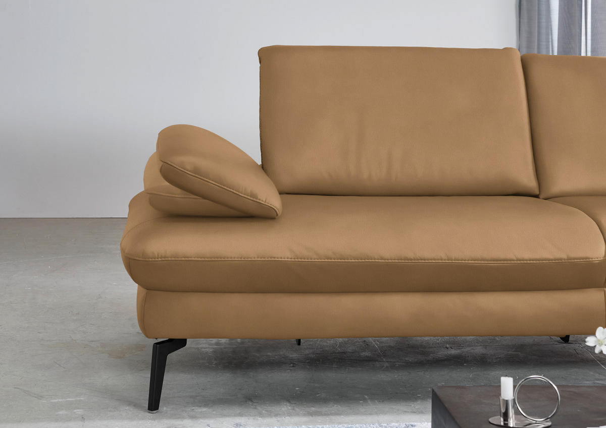 ECKSOFA in Echtleder Honig  - Schwarz/Honig, Design, Leder/Metall (325/157cm) - Dieter Knoll