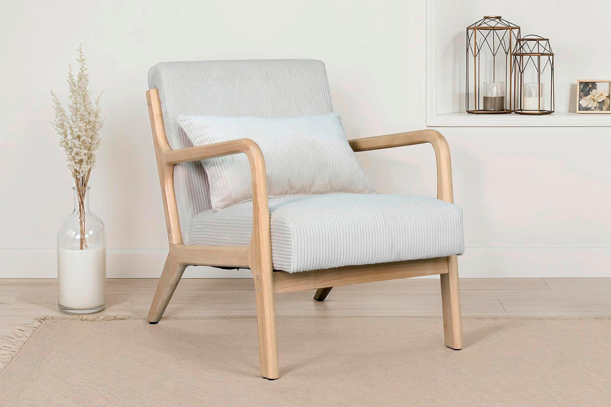 SESSEL in Cord Elfenbein  - Elfenbein/Braun, Basics, Holz/Textil (65/81/76cm) - MID.YOU