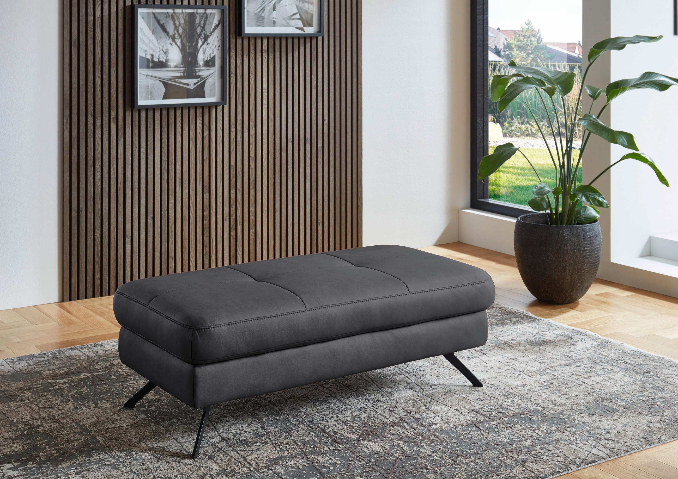 HOCKER in Textil Grau  - Schwarz/Grau, Design, Textil/Metall (130/47/65cm) - Beldomo System