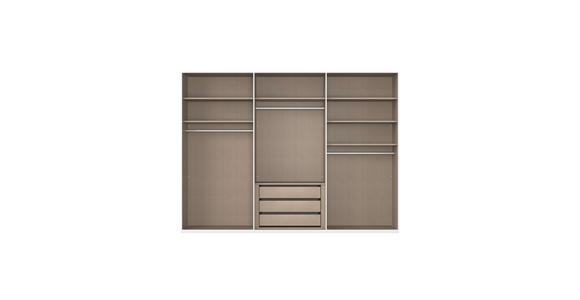 SCHWEBETÜRENSCHRANK 301/223/68 cm 3-türig Weiß, Weiß Hochglanz  - Weiß Hochglanz/Alufarben, Basics, Glas/Holzwerkstoff (301/223/68cm) - Novel