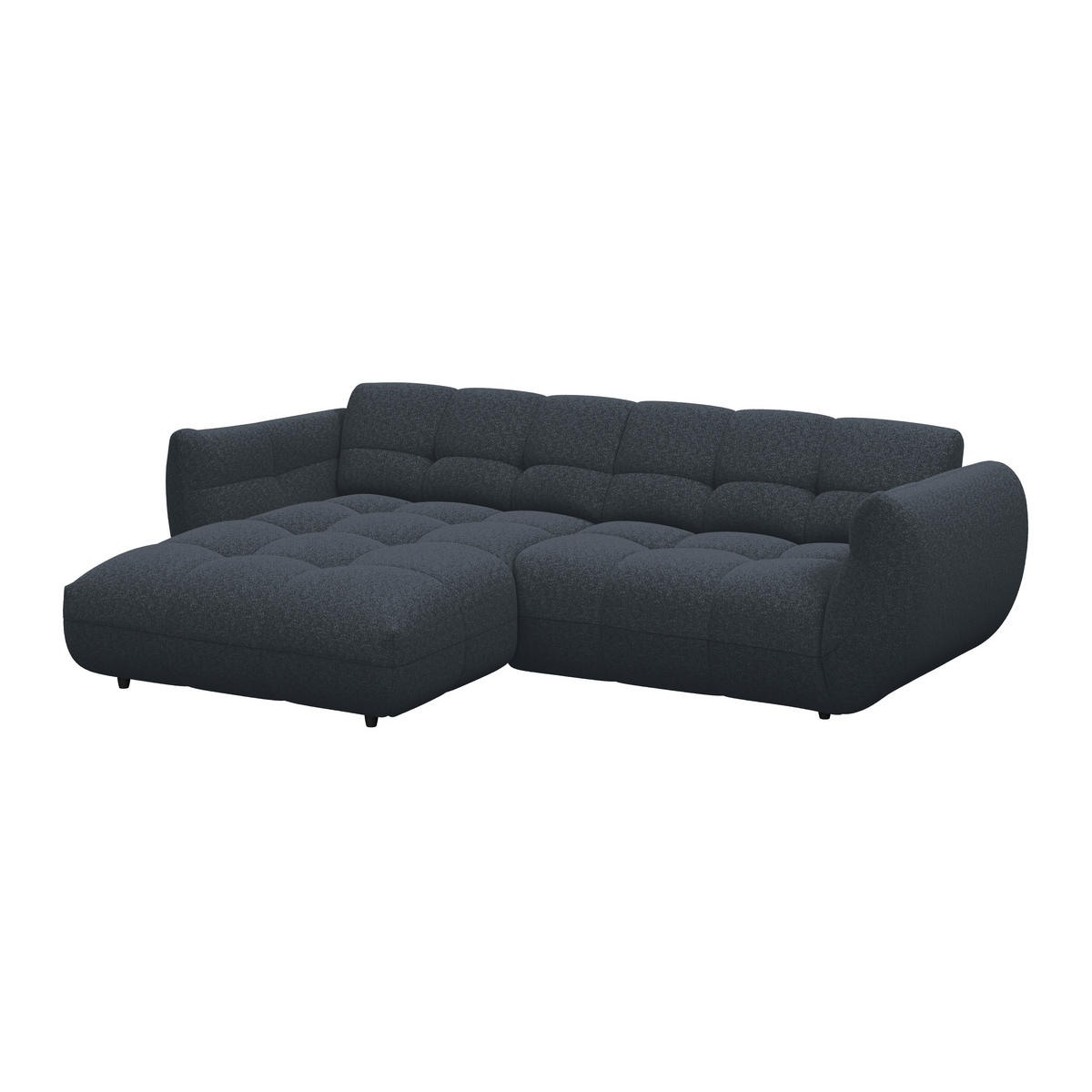 ECKSOFA Chenille Dunkelblau  - Dunkelgrün/Schwarz, Trend, Kunststoff/Textil (178/280cm) - MID.YOU