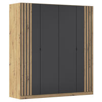 GARDEROB MED GÅNGJÄRNSDÖRRAR 181/197/54 cm 4-dörrar - grå/ek Artisan, Modern, metall/trämaterial (181/197/54cm) - Rauch Möbel